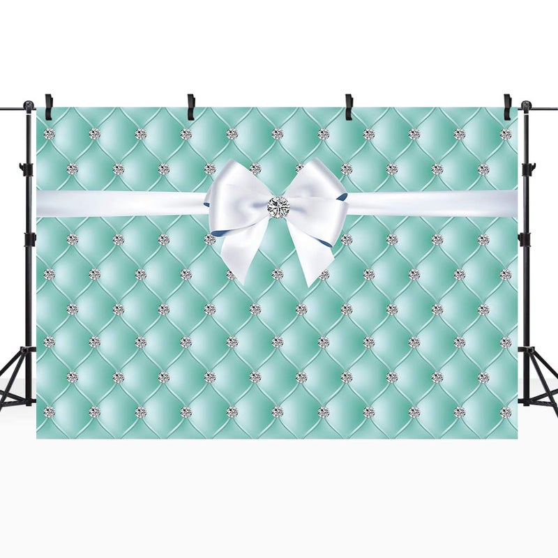 Riyidecor Breakfast Blue Diamonds Bowknot Backdrop Aqua Turquoise Birthday Party Decorations Photography Background 7x5 Feet Teal Bridal Shower Wedding Celebration Props Girl Photo Shoot Fabric - Image 4